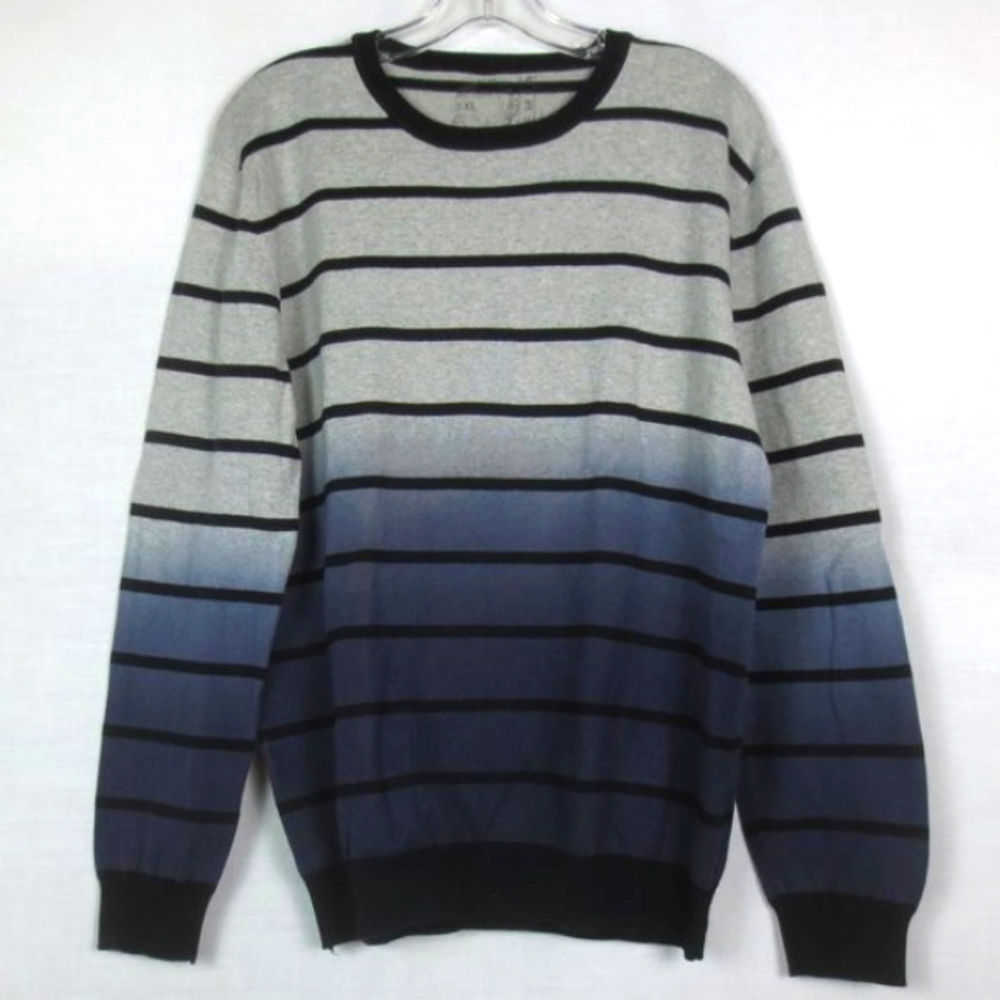 NEW Semir Shirt Ombre Blue Black Gray Striped Comfy Cotton Pull Over Size L